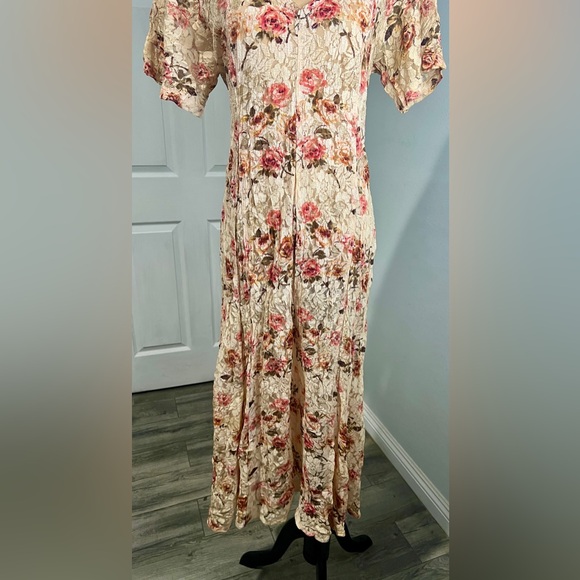 Vintage SHEER LACE Romantic Floral Cottagecore Fairy Victorian Festival Dress - Picture 8 of 11